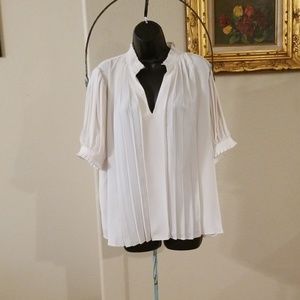 Ann Taylor Pleated Cream Blouse